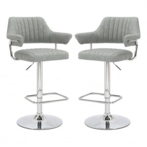 Calais Light Grey Leather Effect Bar Stools In Pair