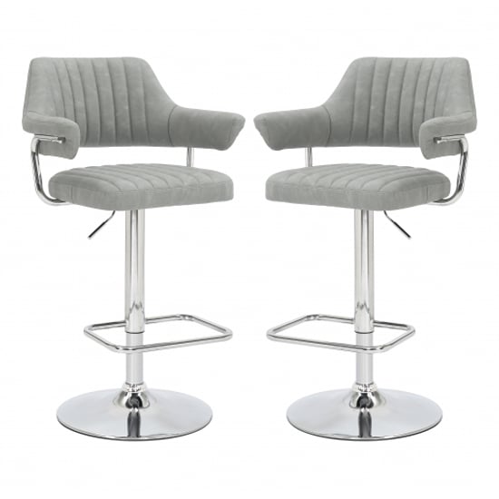 Calais Light Grey Leather Effect Bar Stools In Pair