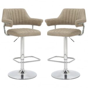 Calais Mink Leather Effect Bar Stools In Pair