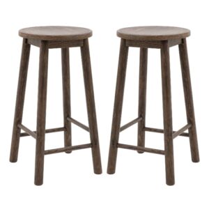 Hervey Smoked Oak Wooden Bar Stools In Pair