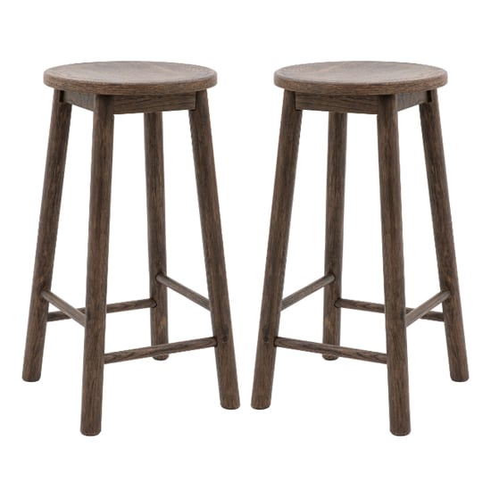 Hervey Smoked Oak Wooden Bar Stools In Pair