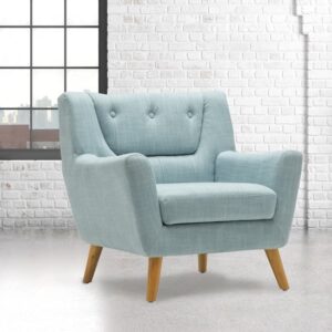 Lambda Fabric Armchair With Wooden Legs In Duck Egg Blue