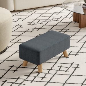 Linen Upholstered Rectangular Tofu-shaped Footstool Footrest with Wooden Legs