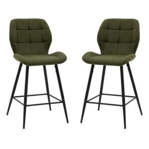 Macerata Bottle Green Fabric Bar Stools In Pair