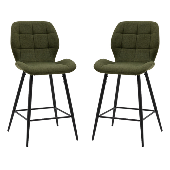 Macerata Bottle Green Fabric Bar Stools In Pair