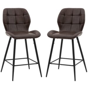 Macerata Brown Faux Leather Bar Stools In Pair