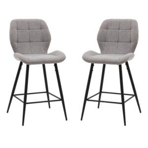 Macerata Light Grey Fabric Bar Stools In Pair