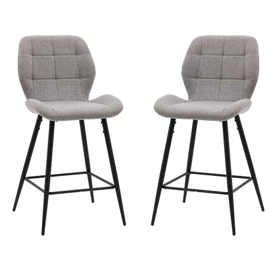 Macerata Light Grey Fabric Bar Stools In Pair