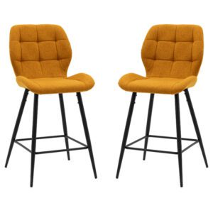 Macerata Saffron Fabric Bar Stools In Pair