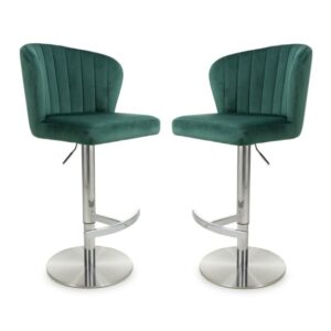 Salvo Green Brushed Velvet Bar Stools In Pair