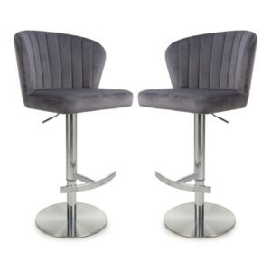 Salvo Grey Brushed Velvet Bar Stools In Pair