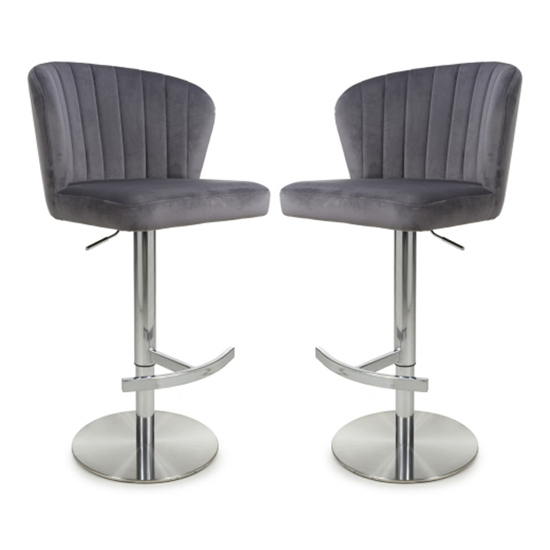 Salvo Grey Brushed Velvet Bar Stools In Pair