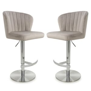 Salvo Mink Brushed Velvet Bar Stools In Pair