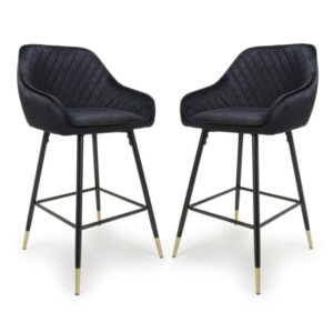 Sedona Black Brushed Velvet Bar Stools In Pair