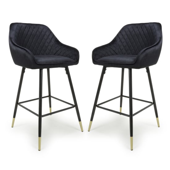 Sedona Black Brushed Velvet Bar Stools In Pair