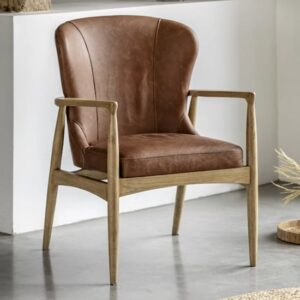 Tampa Leather Armchair In Antique Brown With Wooden Frame