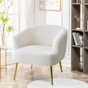 White Boucle Teddy Fabric Armchair with Metal Legs