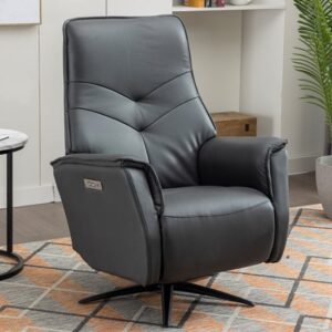 Nathon Leather Swivel Electric Recliner Armchair In Anthracite