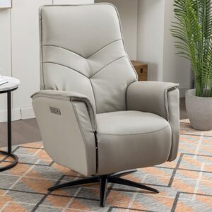 Nathon Leather Swivel Electric Recliner Armchair In Moon