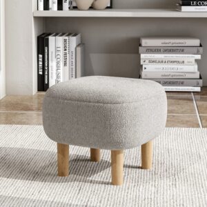 Padded Fabric Footrest Stool Square Wooden Footstool