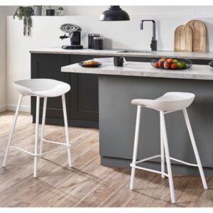 Reims White Plastic Bar Stool With Metal Legs In Pair