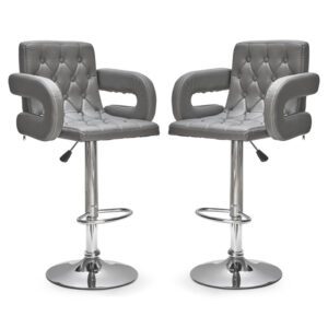 Silvis Adjustable Grey Faux Leather Bar Stools In Pair