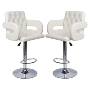 Silvis Adjustable White Faux Leather Bar Stools In Pair