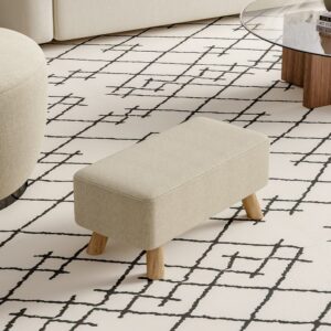 22 Inch Rectangular Banquette Footstool with Natural Wooden Legs