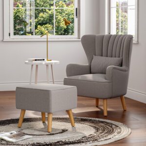 Grey Linen Armchair and Footstool