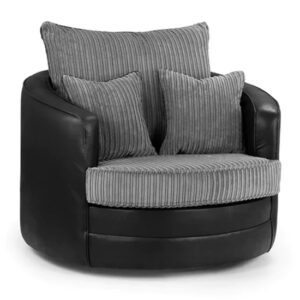 Logion Fabric Swivel Armchair In Black And Grey
