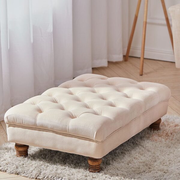 3Ft Footstool Wide Velvet Buttoned Thick Padded
