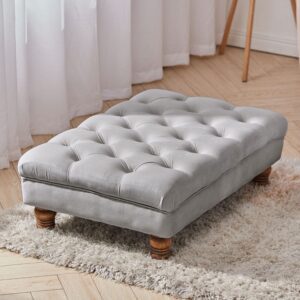3Ft Footstool Wide Velvet Buttoned Thick Padded