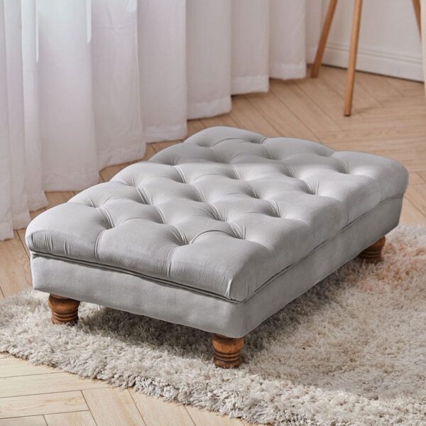 3Ft Footstool Wide Velvet Buttoned Thick Padded