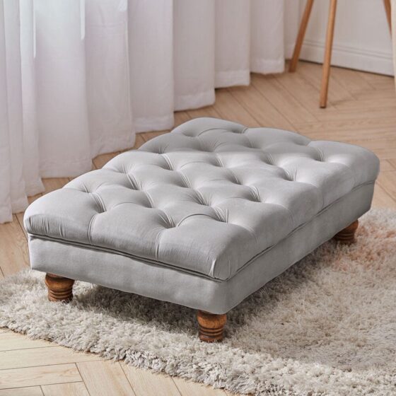 3Ft Footstool Wide Velvet Buttoned Thick Padded