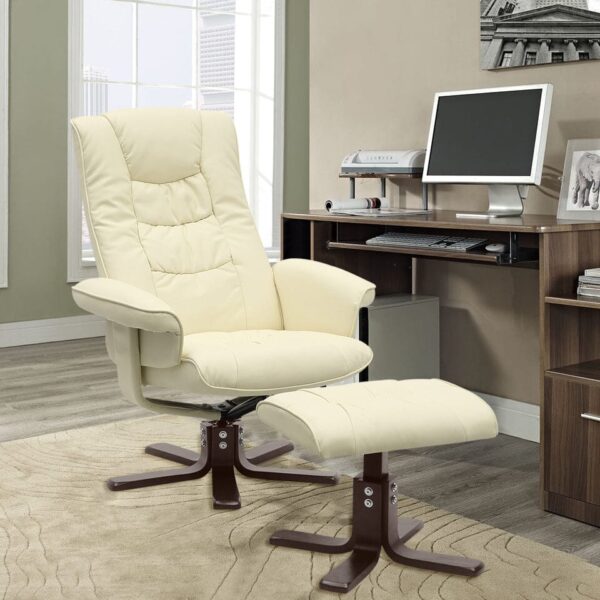 3ft Swivel Recliner Chair Armchair PU Leather with Footstool
