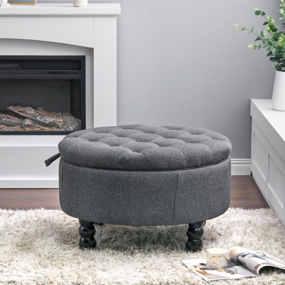 70cm Dia Tufted Round Cocktail Ottoman Storage Footstool