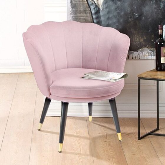 Auburn Velvet Armchair With Wooden Legs In Pink