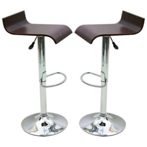 Belita Walnut Wooden Gas-Lift Bar Stools In Pair