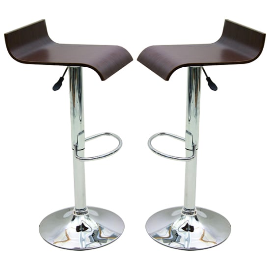 Belita Walnut Wooden Gas-Lift Bar Stools In Pair