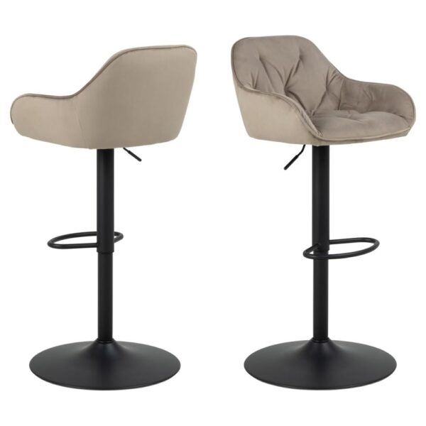 Bilbao Beige Fabric Bar Stools With Black Base In Pair