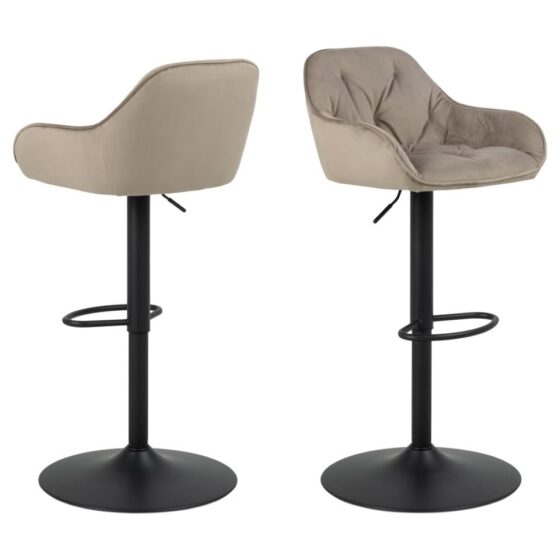 Bilbao Beige Fabric Bar Stools With Black Base In Pair