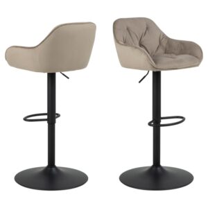 Bilbao Beige Velvet Bar Stools With Black Base In Pair