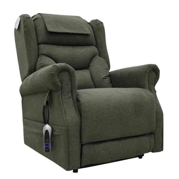 Boise Fabric Dual Motor Lift Tilt Recliner Chair In Olive