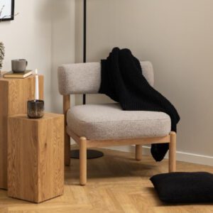 Brixton Fabric Lounge Chair With Wooden Frame In Beige