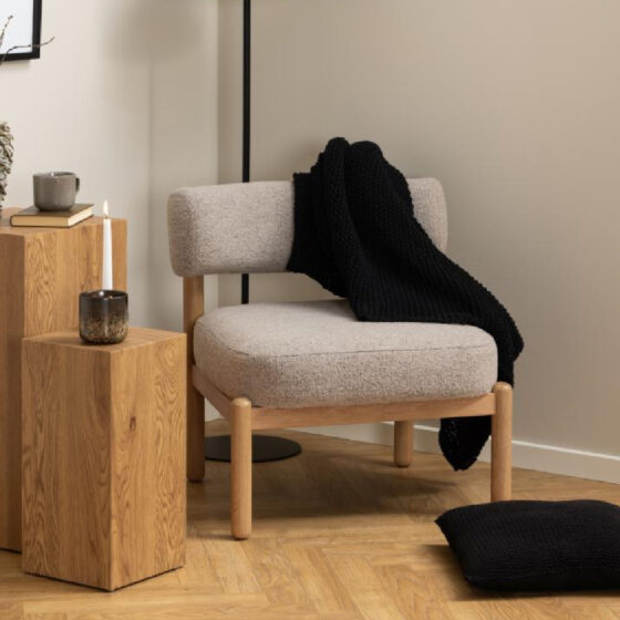 Brixton Fabric Lounge Chair With Wooden Frame In Beige