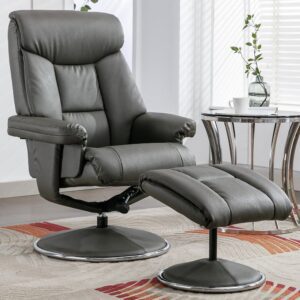 Brixton Faux Leather Recliner Chair With Stool In Chinder