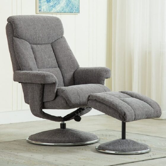 Brixton Faux Leather Recliner Chair With Stool In Grey