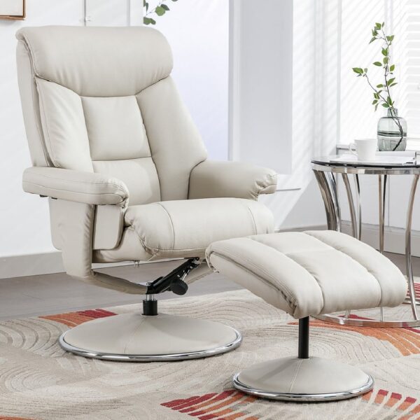 Brixton Faux Leather Recliner Chair With Stool In Mushroom