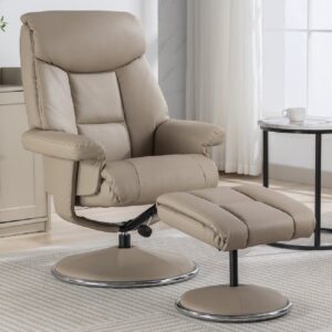 Brixton Faux Leather Recliner Chair With Stool In Pebble