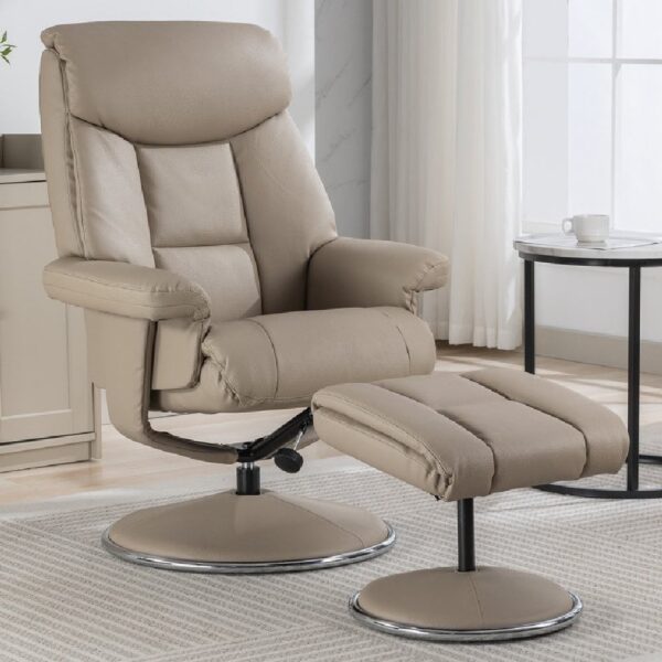 Brixton Faux Leather Recliner Chair With Stool In Pebble